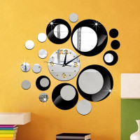 Ceas decorativ de perete, Cercuri, Oglinda acrilica, 50 cm, LK-30