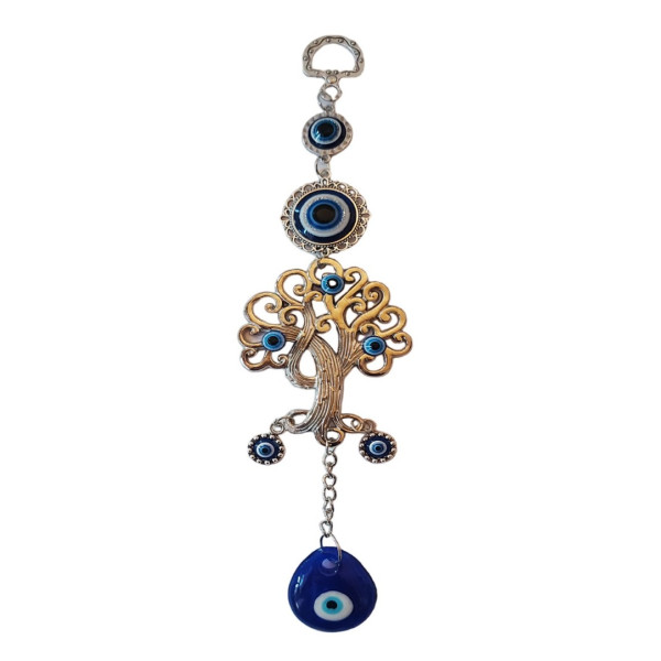 Amuleta Feng Shui pentru protectie si noroc, Copacului Vietii cu Ochiul lui Horus, Argintiu, 21 cm, BFL071