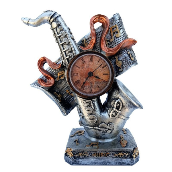 Ceas de masa, in forma de saxofon cu note muzicale, 22 cm,  1561G