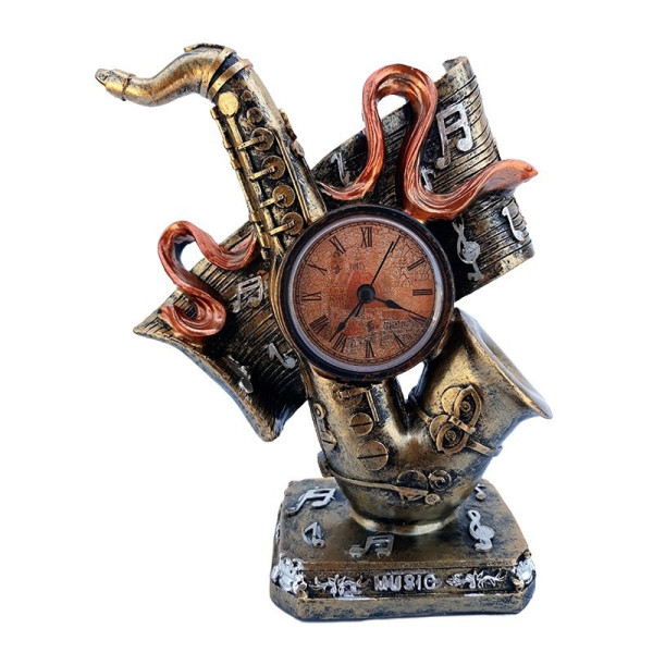 Ceas de masa, in forma de saxofon cu note muzicale, 22 cm,  1561G-1
