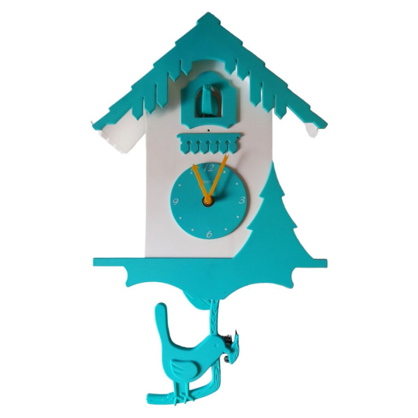 Ceas de perete cu pendul  in forma de Casuta, Forest, Albastru, 30 cm, MHT529A