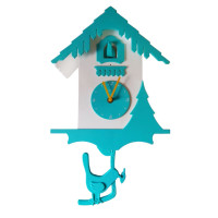 Ceas de perete cu pendul  in forma de Casuta, Forest, Albastru, 30 cm, MHT529A