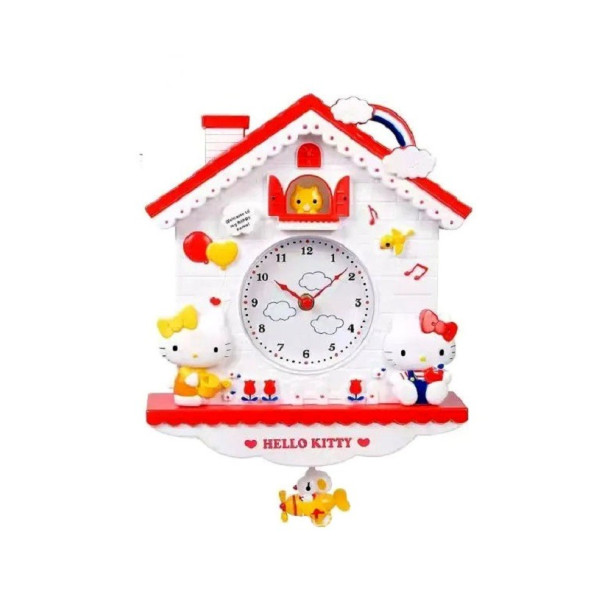 Ceas de perete cu pendul  in forma de Casuta pentru copii, Rosu, 30 cm, MHT620-1