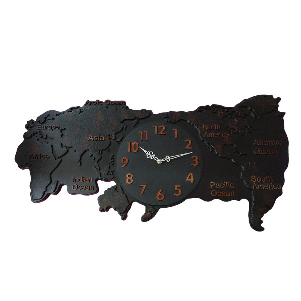 Ceas de perete in forma de harta,78 cm, Negru, RC8456AB
