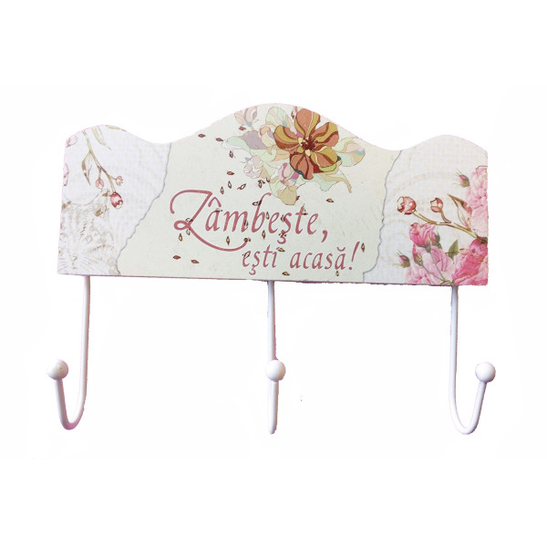 Cuier cu 3 agatatori, Zambeste esti acasa, 22 cm, 728A