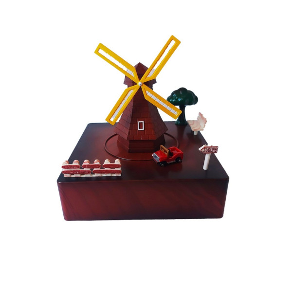 Cutie muzicala, cu cheita, Circuit in jurul Moarei de vant cu cheita, Maro, 15 cm, YL2023