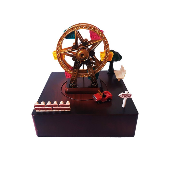 Cutie muzicala, cu cheita, Circuit in jurul roatei cu cheita, Maro, 15 cm, YL2024