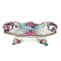 Fructiera cu trandafiri in relief si toarte, Roz, 37 cm, 514H