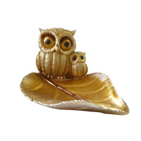 Fructiera decorativa, Bufnite pe frunza,  Auriu, 21 cm, GA21075-2A