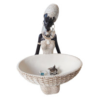 Ornament decorativ, Africana cu suport pentru bijuterii, Alb, 24 cm, 222301S