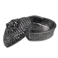 Ornament decorativ, Caseta in forma de inima cu capac, Gri, 12 cm, 1176H