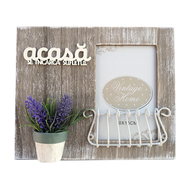 Rama foto cu lavanda si grilaj, text Acasa se incarca sufletul, 646E