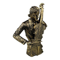 Statueta decorativa, baiat care canta la violoncel, Auriu, 31 cm, 1706H