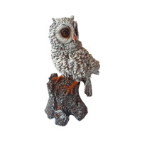 Statueta decorativa, Bufnita pe trunchi de copac, Gri, 25 cm, MI16