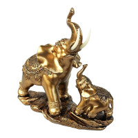 Statueta decorativa, Elefant cu pui, Gold, 21 cm, 511H-1