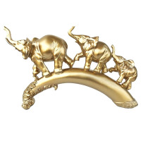 Statueta decorativa Elefanti pe corn de fildes, Auriu, 40 cm, 509H