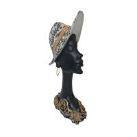 Statueta decorativa, Femeie Africana cu palarie, Alb, 28 cm,  1173HG-1