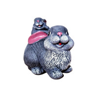 Statueta decorativa, Iepure cu pui, Gri, 24 cm, DV04-12A