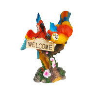 Statueta decorativa, Papagali pe creanga, Welcome, Portocaliu, 18 cm, 1025DD4