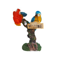 Statueta decorativa, Papagali pe creanga, Welcome, Portocaliu, 18 cm, 1025DD4