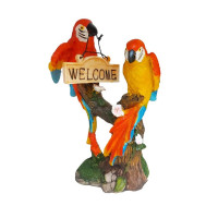 Statueta decorativa, Papagali pe creanga, Welcome, Portocaliu, 18 cm, 1025DD4-2