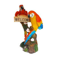 Statueta decorativa, Papagali pe creanga, Welcome, Portocaliu, 18 cm, 1025DD4-2
