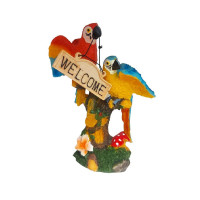 Statueta decorativa, Papagali pe creanga, Welcome, Portocaliu, 18 cm, 1025DD4-3