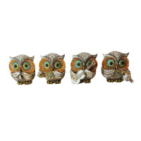 Statueta decorativa, Set 4 bufnite cu instrumente muzicale, Maro, 10 cm, GA2818