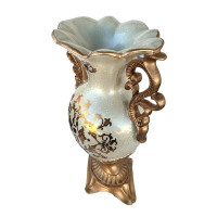 Vaza decorativa cu aspect vintage cu toarte si picior, Luxury, 43 cm, Auriu, 525H